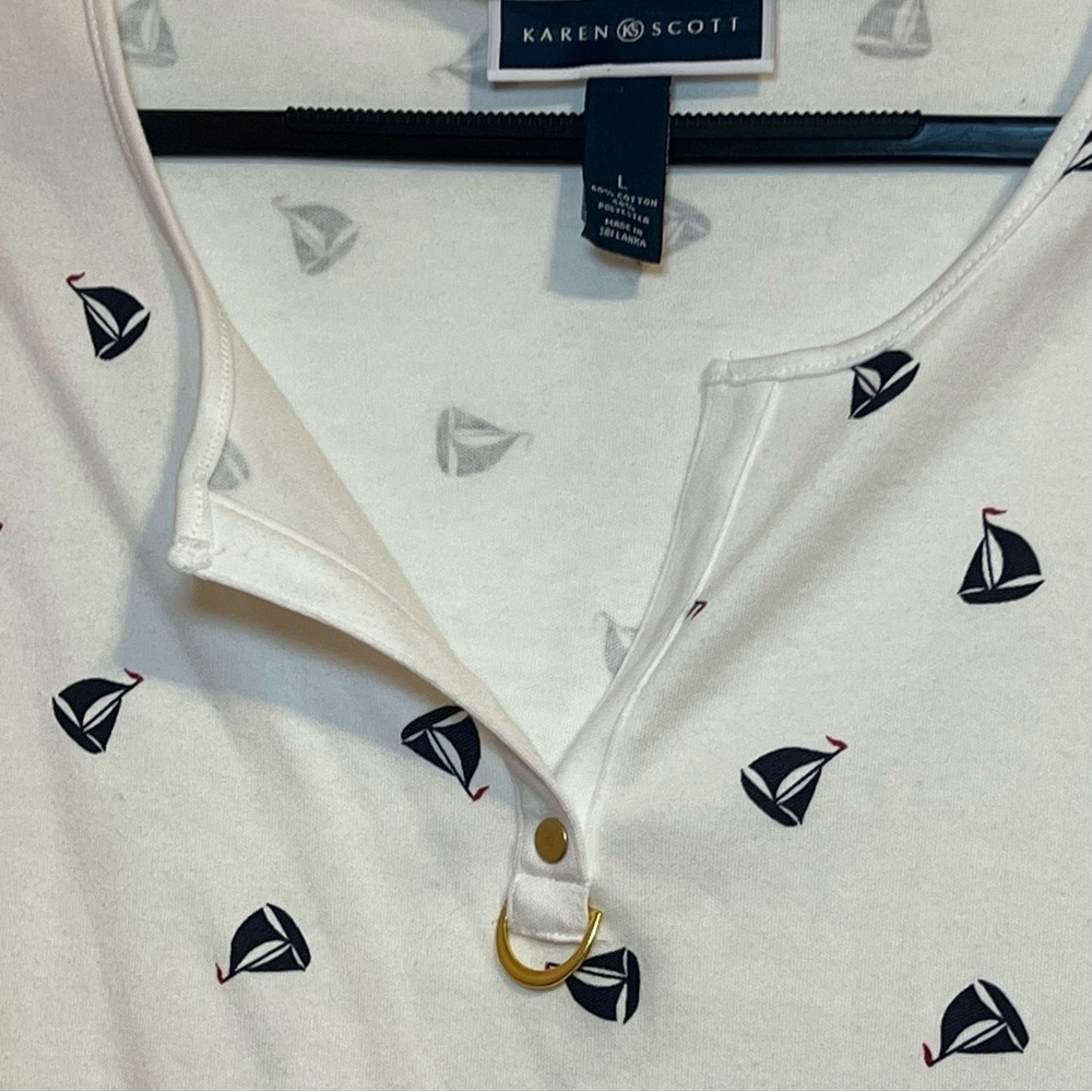 #65 KAREN SCOTT NAUTICAL SAILBOAT PRINT TANK TOP LARGE - Picture 3 of 5